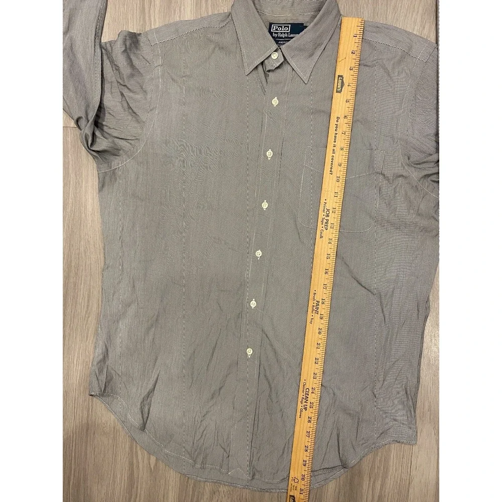 Polo by Ralph Lauren Shirt Mens VTG 16 34/35 Gray Striped Andrew Classic Fit‎